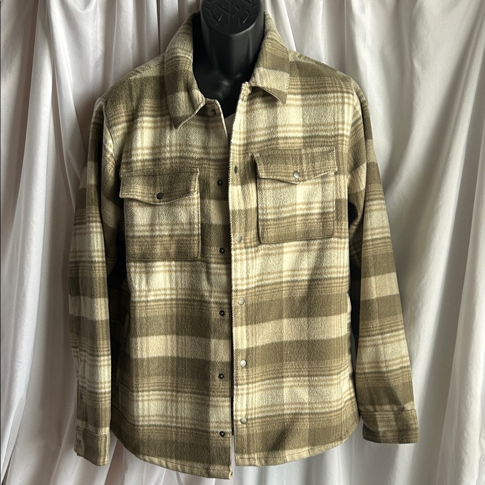 VRST Wool Blend Plaid Shirt Jacket Tan